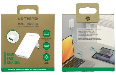 4smarts FlatPlug Slim Dual weiß / Wandladegerät / GaN / 2x USB-C / 65 W