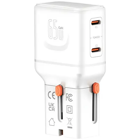 4smarts Nomad Pocket weiß / Reise-Ladeadapter / GaN / 65W / 2x USB-C / austauschbare Stecker