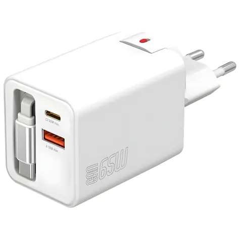4smarts Flex Jojo 65W weiß / Ladegerät / GaN / 2x USB-C + 1x USB-A / einziehbares USB-C-Kabel