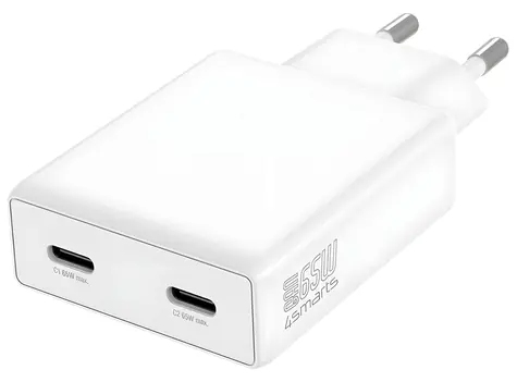 4smarts PDPlug Slim Dual weiß / Wandladegerät / GaN / 2x USB-C / 65 W