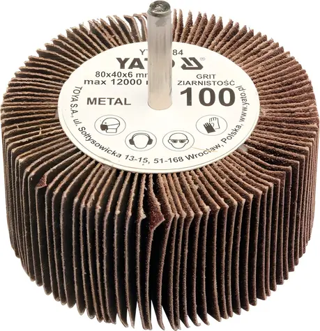 YATO Radial-Lamellenscheibe 80x40 P-40 mit 6 mm Schaft / Radial-Lamellenscheibe / Körnung P40 / Schaftdurchmesser 6 mm