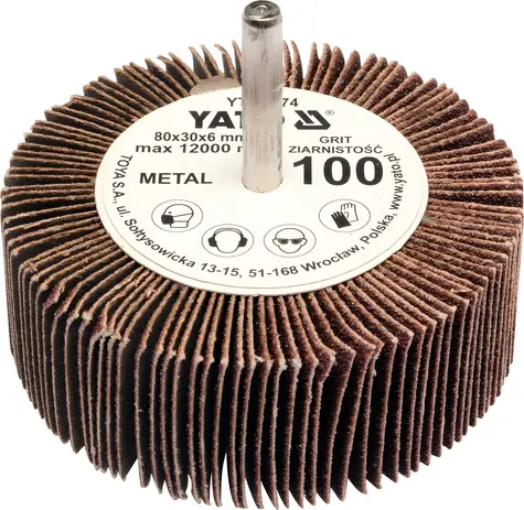 YATO Schleifscheibe mit Fächerscheibe / Radial 80x30 mm / Schaftdurchmesser 6 mm / Körnung 40