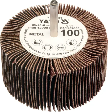 YATO Radial-Lamellenscheibe 80x40 P-60 mit 6 mm Schaft / Radial-Lamellenscheibe / Körnung P60 / Schaftdurchmesser 6 mm