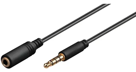 PremiumCord 3,5-mm-Klinkenstecker (4-polig, Stecker/Buchse) / Verlängerungskabel / schwarz / 2 m