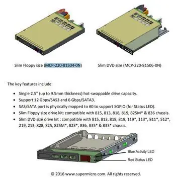 SuperMicro Gehäuse für 2,5"-Hot-Swap auf Slim-ODD-Einschub / Gehäuse / Hot-Swap / SAS3/SATA / max. 9,5 mm