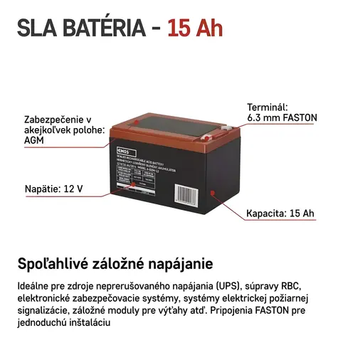Emos wartungsfreie Blei-Säure-Batterie 12 V (B9656V) / 12 Ah / Faston 6,3 mm