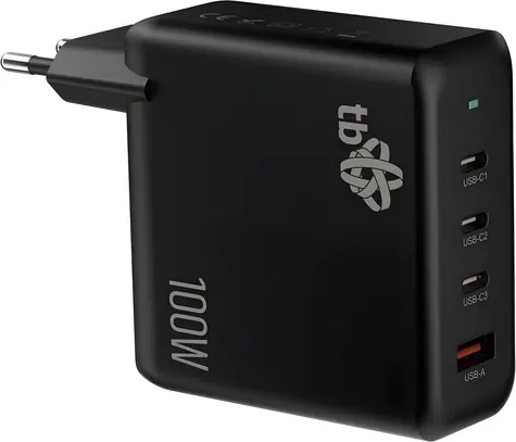 TB Touch GaN 100W schwarz / Netzladegerät / 3x USB-C / 1x USB-A / Power Delivery