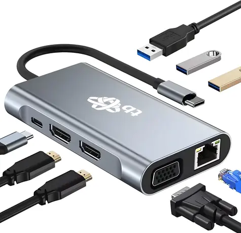 TB Touch USB-C Hub 8-in-1 grau / USB-C Hub / 2x HDMI / 3x USB-A / VGA / RJ45 / PD