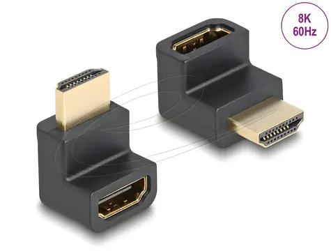 DeLock Adapter HDMI-A(M) > HDMI-A(F) abgewinkelt schwarz / Adapter / High-Speed-HDMI mit Ethernet / 8K 60Hz