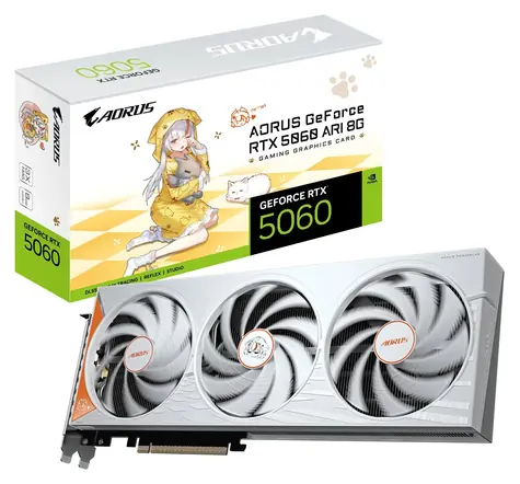 GIGABYTE AORUS GeForce RTX 5060 ARI 8G / Grafikkarte / 2722 MHz / 8 GB GDDR7 / 128 Bit / 3x DP + 1x HDMI / 550 W