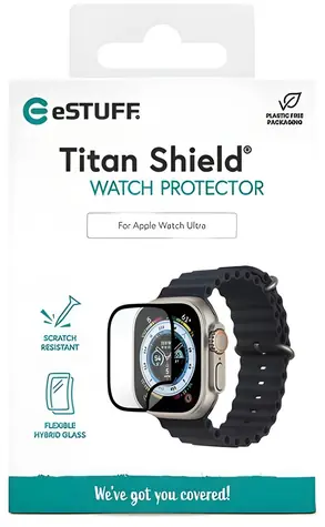 eSTUFF Titan Shield transparent für Apple Watch Ultra / Schutzglas / Hybrid / Gehärtetes Glas / 9H
