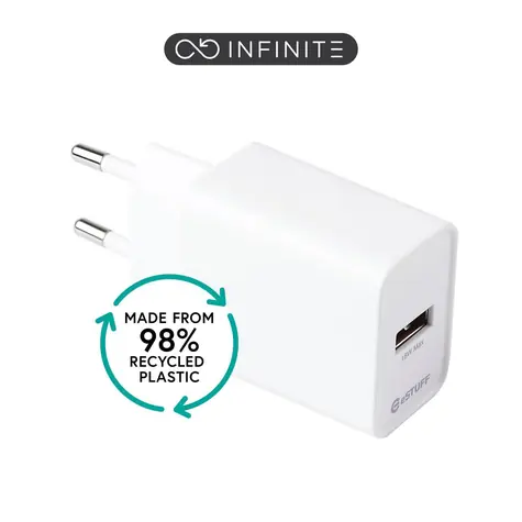 eSTUFF INFINITE weiß / USB-Ladegerät / 1x USB-A / 18 W / QC3.0 / GRS-Recyclingkunststoff