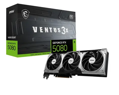 MSI GeForce RTX 5080 Ventus 3X OC Schwarz / Grafikkarte / Nvidia / 16 GB GDDR7 / 256 Bit / 1x HDMI + 3x DP