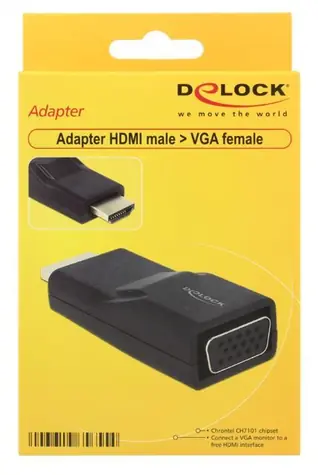 DeLock HDMI A - VGA (D-Sub15) schwarz / Adapter / HDMI (M) - VGA (F) / max. 1920×1200 / schraubenlos