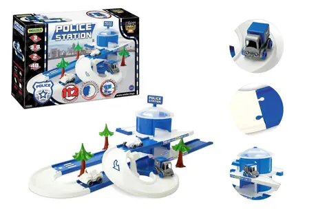 Wader Rennbahn mit Garage Kinderautos 3D Polizei / Kunststoff / 3,8 m / 3 Autos / ab 3 Jahren