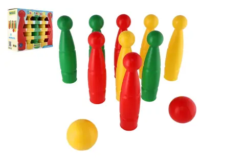 Wader Bowlingkegel mit Kugeln / Bowlingset / 9 Kegel + 2 Kugeln / 24 cm / Kunststoff / ab 3 Jahren