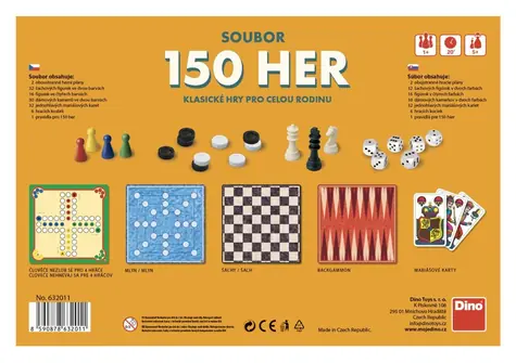 Dino Spieleset mit 150 Spielen / Schach, Dame, Mariaš und andere / ab 5 Jahren