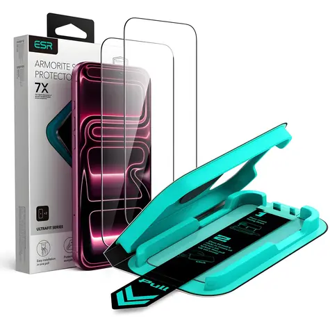 ESR UltraFit Armorite schwarzer Rahmen / Schutzglas / Apple iPhone 18 Pro, 17 Pro / 2 Stück / Gehärtetes Glas
