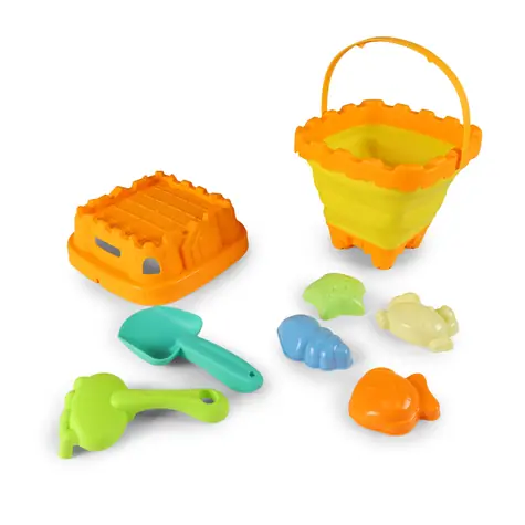 Rappa Sandset mit faltbarem Eimer / Sandspielzeug / Eimer, Schaufel, Rechen, 4 Förmchen