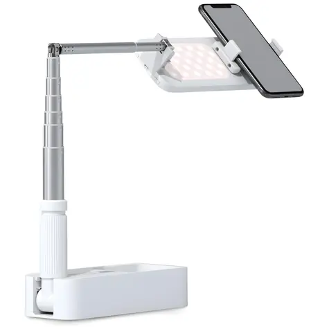 4smarts LoomiPod Fold weiß / Selfie-Stick und Stativ für Smartphones / LED-Beleuchtung / Bluetooth-Fernauslöser