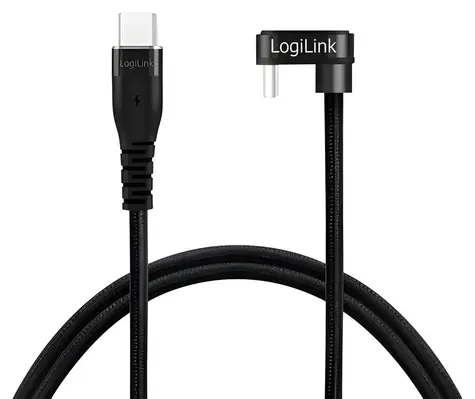 LogiLink USB-C - USB-C 1 m schwarzes Kabel / USB-C (Stecker) 180° - USB-C (Stecker) / geflochten / USB 2.0 / 60 W