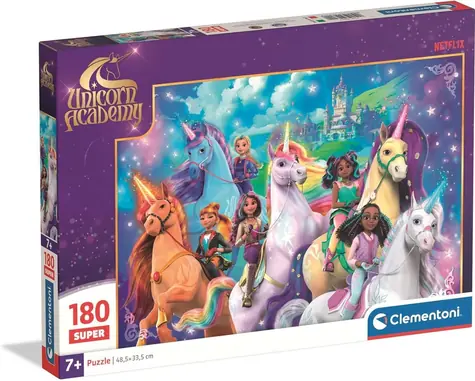 Clementoni Puzzle Einhorn-Akademie SUPER / 180 Teile / ab 7 Jahren / 48,5 x 33,5 cm