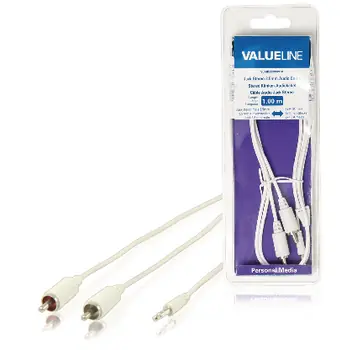 Valueline Audiokabel, 3,5-mm-Klinkenstecker - 2x CINCH, weiß / Audiokabel / 1 m