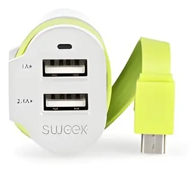 Sweex Kfz-Ladegerät weiß-grün / Kfz-Ladegerät / 3 Ausgänge / 6 A / 2x USB + Micro-USB