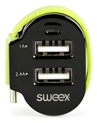 Sweex Kfz-Ladegerät schwarz-grün / Kfz-Ladegerät / 3 Ausgänge / 2x USB + USB-C / 6 A