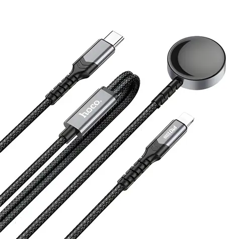 HOCO CW54 schwarz / 2-in-1 Daten- und Ladekabel / USB-C - induktives Laden für Apple Watch / Lightning / PD / QC