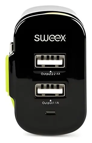 Sweex Ladegerät mit 3 Ausgängen, schwarz-grün / Ladegerät / 2x USB-A / Micro-USB / 3 A