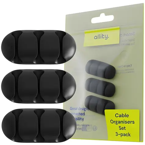 Allity ASA-400 schwarz / Kabelorganizer / Silikon / Selbstklebend 3M / 3er-Pack