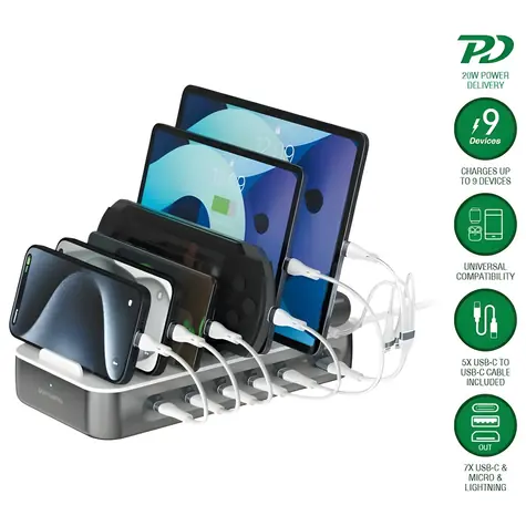 4smarts Team 100W grau / Ladestation / 5x USB-C / 1x USB-A / Kabelset
