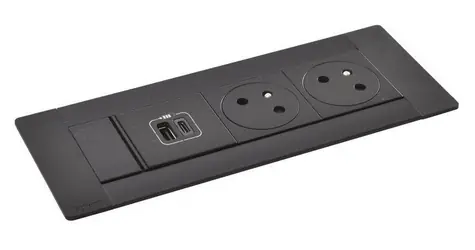 Legrand Incara Multilink schwarz / Steckdosenleiste / 2x 230V / USB-A+C 15W / Kabel 2 m