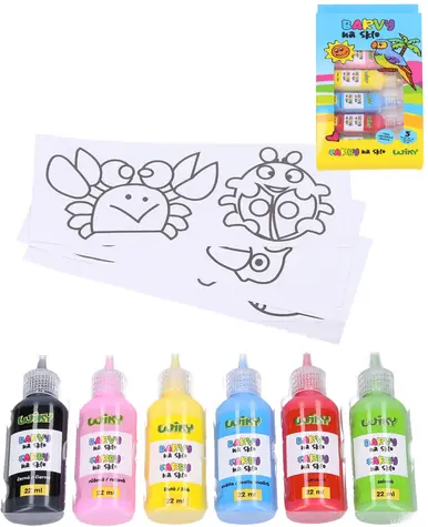 WIKY Glasfarben mit Konturen und Schablonen / Künstler-Set / 6 x 22 ml / ab 3 Jahren