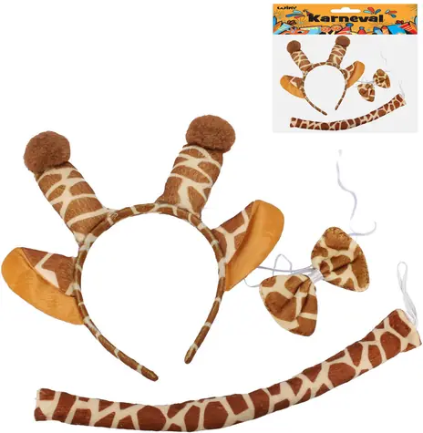 WIKY Karnevalsset Giraffe / Kostümaccessoire / Stirnband mit Ohren / Schleife / Schwanz