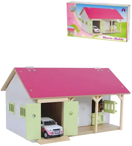 Pferdestall aus Holz mit Garage / Stall / 34 x 22 x 19 cm / Maßstab 1:32 / ab 3 Jahren
