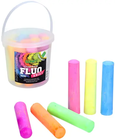 WIKY Fluoreszierende runde Straßenmalkreide im Eimer / Kreide / 15 Stück / Farbmix