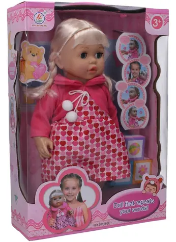WIKY Sprechende Puppe mit Sprachaufzeichnung und -wiedergabe, 40 cm / Puppe / 2 x AA-Batterien