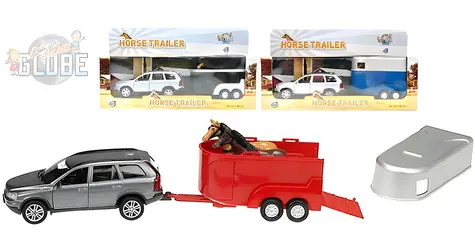 KIDS GLOBE Volvo XC90 mit Pferdeanhänger / Auto mit Anhänger / Metall / 2 Pferde / ab 3 Jahren