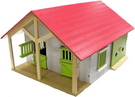 KIDS GLOBE Pferdestall mit Werkstatt / 1:24 / Holzbausatz / ab 3 Jahren
