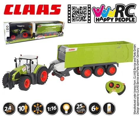 HAPPY PEOPLE RC-Traktor Claas Axion mit Anhänger Claas Cargos / 1:16 / 2,4 GHz / ab 6 Jahren