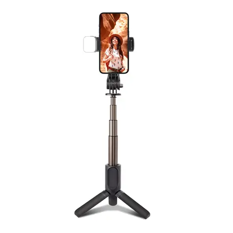 SBS Selfie Stick Pro schwarz / Selfie-Stick / LED-Licht / Stativ