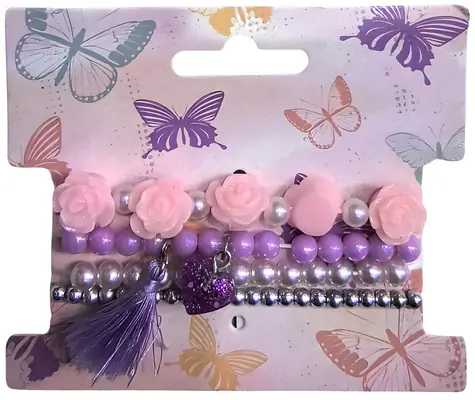 SPARKYS Armbänder mit rosa Blumen / Perlenarmbänder / 4 Stück