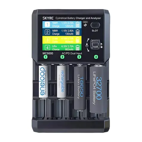 SkyRC MC5000 / Akkuladegerät und -analysator / USB-C / 4 Steckplätze / Li- ION, NiMH, NiCd / 0,05-5 A / 80 W