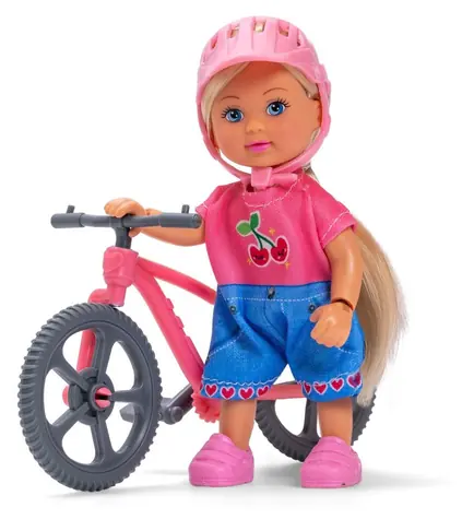 Simba Puppe Evička mit Mountainbike / 12 cm / mit Helm / ab 3 Jahren