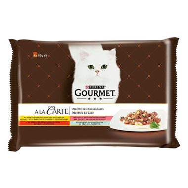 PURINA GOURMET A´la Carte Mix / 4x85g / 340 g / Beutel für Katzen / mit Rind, Huhn, Forelle, Kabeljau