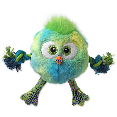 Hunde-Fantasiespielzeug - Monster-Huhn-Quietschtier mit Seilen und Knoten, Blau, 15 cm