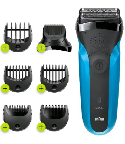 Braun Series 3 310BT / Schrotrasierer / 30 Min. Betrieb / 6-fach Aufsatz / Blau-Schwarz