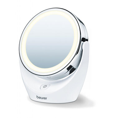 BEURER BS 49 Kosmetik-Schwenkspiegel / Durchmesser: 11 cm / 2 Spiegelflächen / LED-Licht / 3x AA Netzteil